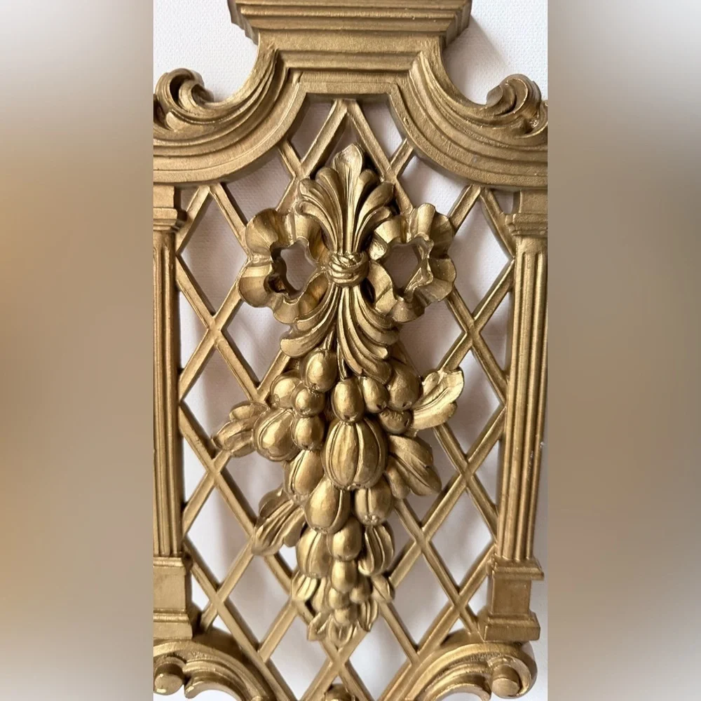 Elegant Gold Wall Decor Set vintage 1971 gold lattice wall plaques